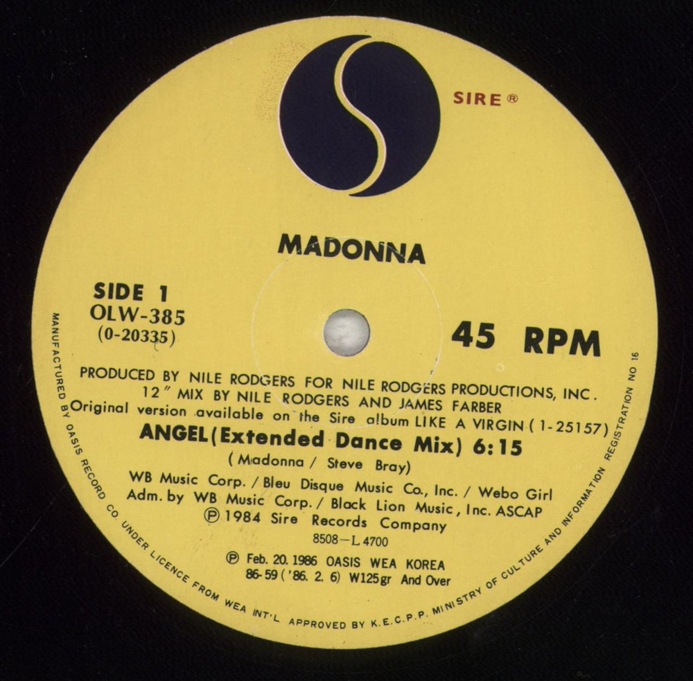 Madonna Angel South Korean 12" vinyl single (12 inch record / Maxi-single) MAD12AN332186