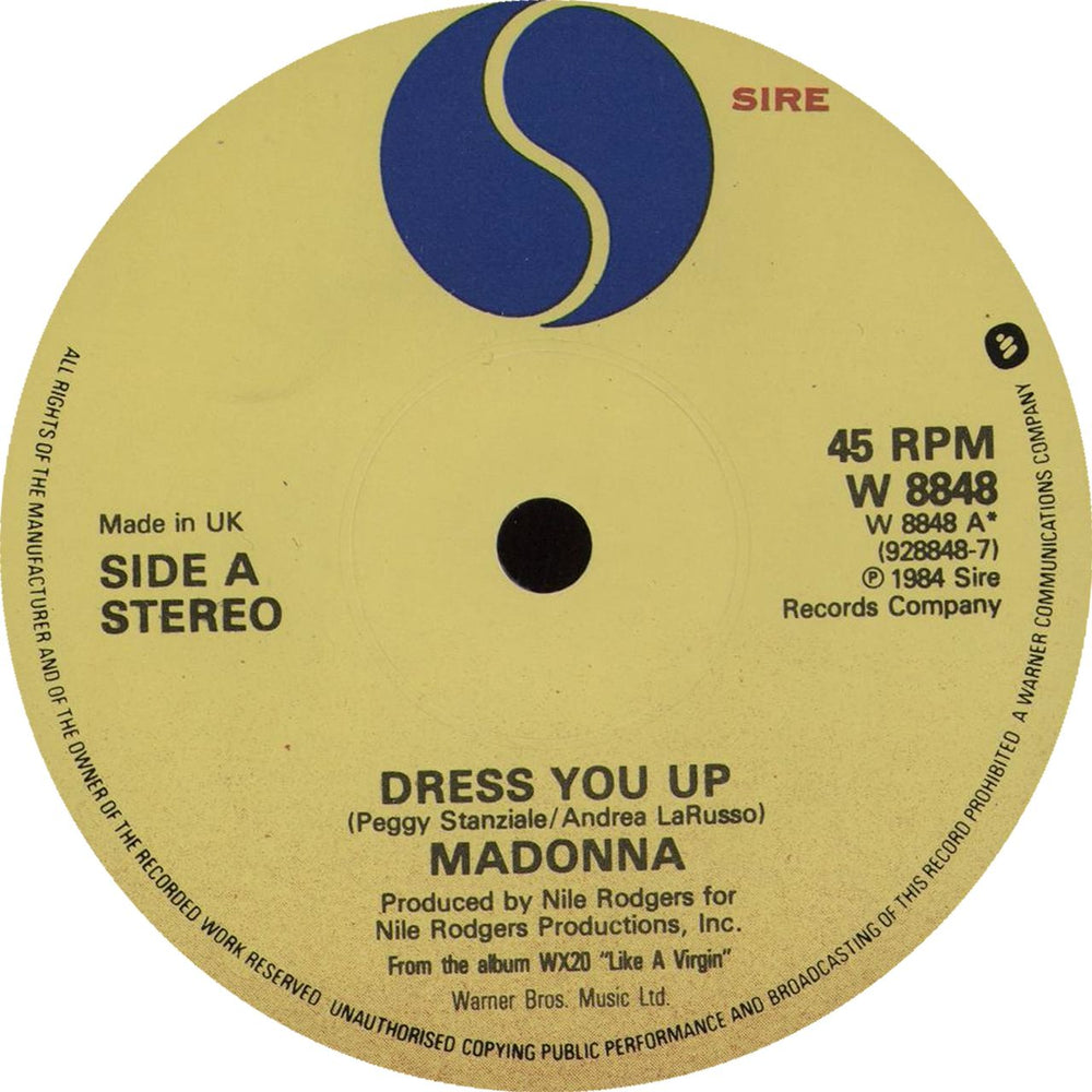 Madonna Dress You Up - Yellow Sire Label & Card Sleeve UK 7" vinyl single (7 inch record / 45) MAD07DR565626