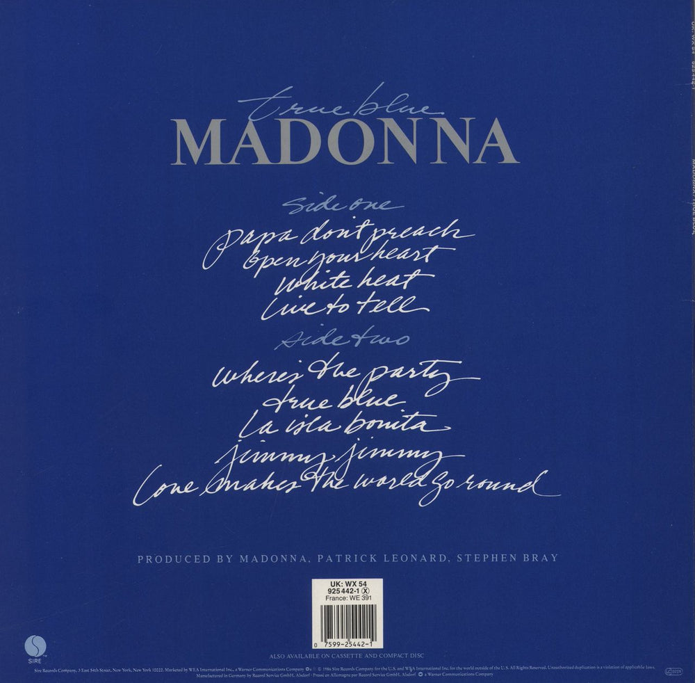 Madonna True Blue + 2 Stickers - EX UK vinyl LP album (LP record) 075992544214