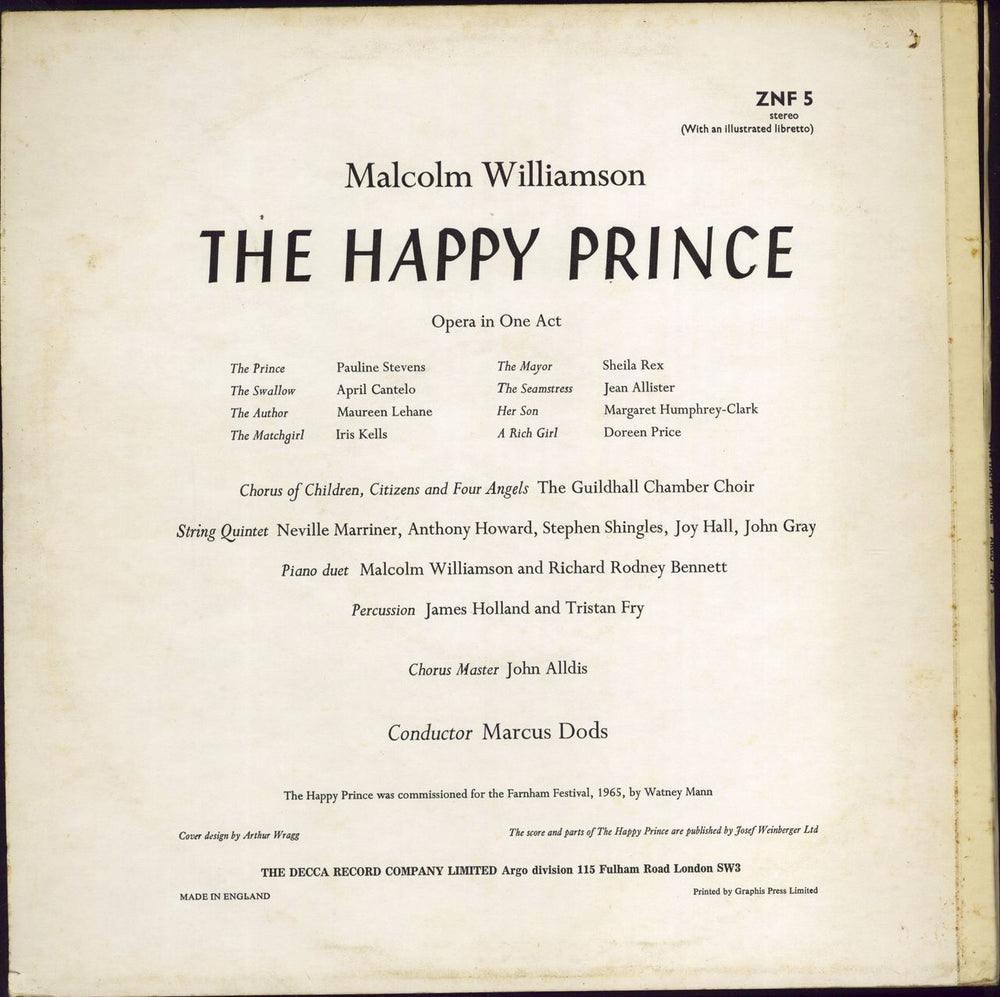 Malcolm Williamson The Happy Prince UK vinyl LP album (LP record)