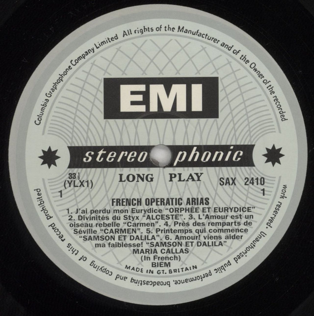 Maria Callas French Operatic Arias - 180gm UK vinyl LP album (LP record) M44LPFR852826