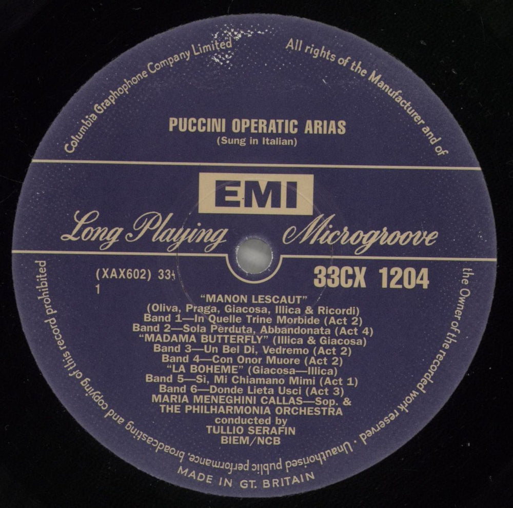 Maria Callas Maria Meneghini Callas Sings Operatic Arias By Puccini UK vinyl LP album (LP record) M44LPMA880498