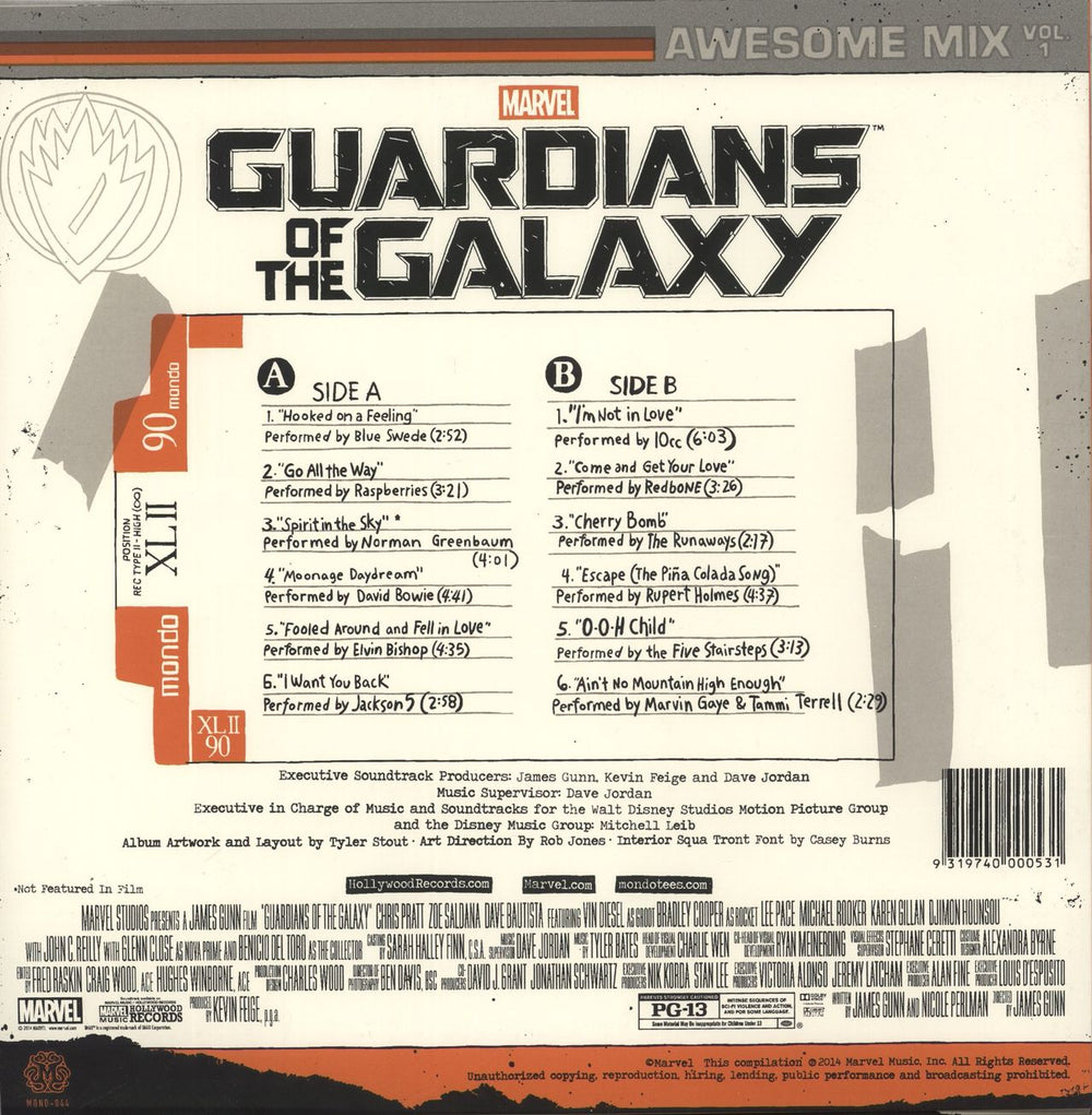 Marvel Guardians Of The Galaxy: Awesome Mix Vol. 1 - 180gm Purple & White Vinyl US vinyl LP album (LP record) 9319740000531