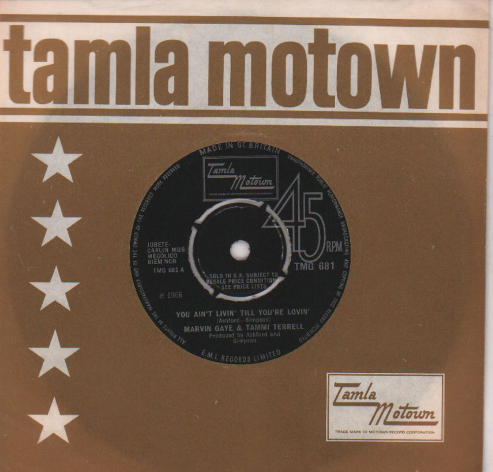 Marvin Gaye & Tammi Terrell You Ain't Livin' Till You're Lovin' - 4pr UK 7" vinyl single (7 inch record / 45) TMG681