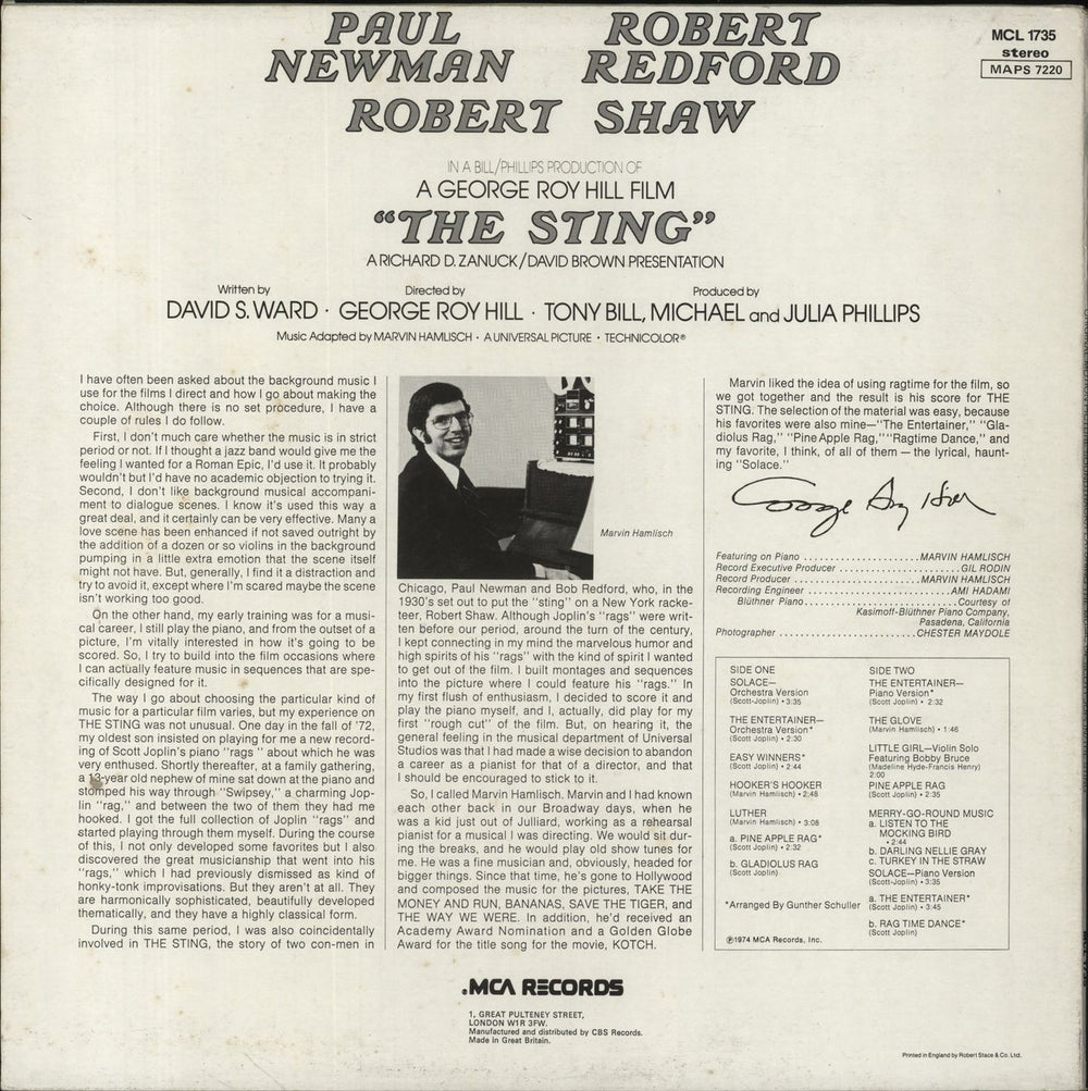 Marvin Hamlisch The Sting UK vinyl LP album (LP record)