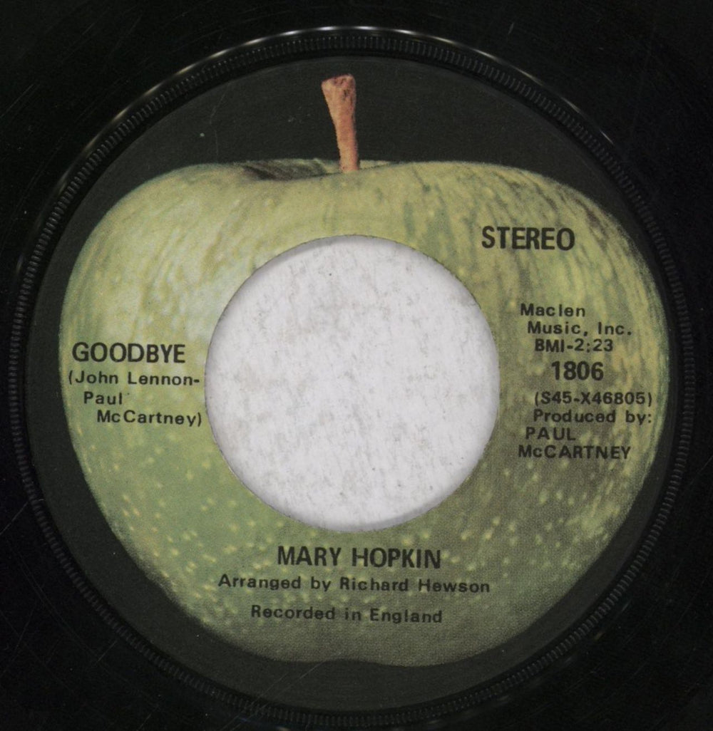 Mary Hopkin Goodbye US 7" vinyl single (7 inch record / 45) 1806