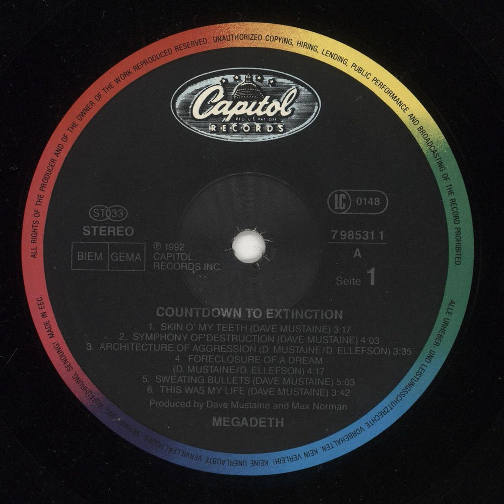 Megadeth Countdown To Extinction - VG UK vinyl LP album (LP record) MEGLPCO746537