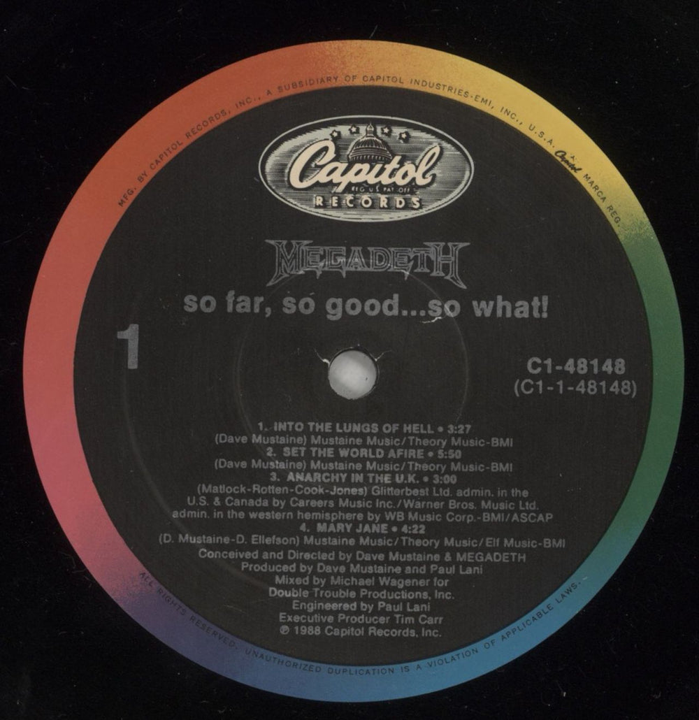 Megadeth So Far, So Good... So What! US vinyl LP album (LP record) MEGLPSO876382