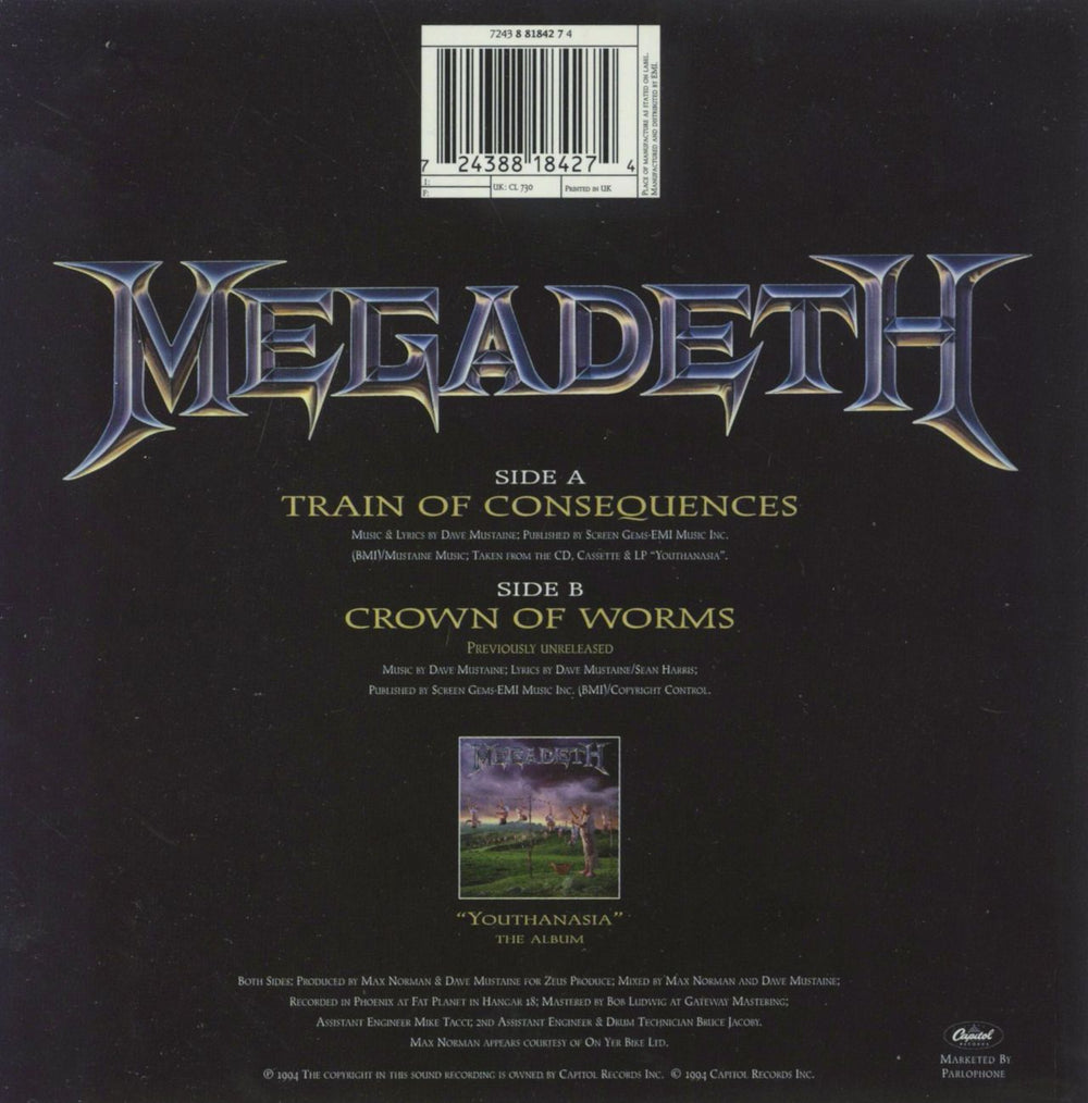Megadeth Train Of Consequences UK 7" vinyl single (7 inch record / 45) 724388184274