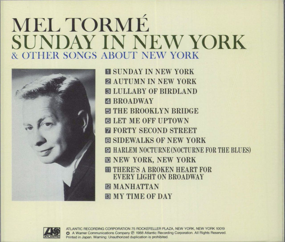 Mel Tormé Sings Sunday In New York And Other Songs About New York Japanese CD album (CDLP)