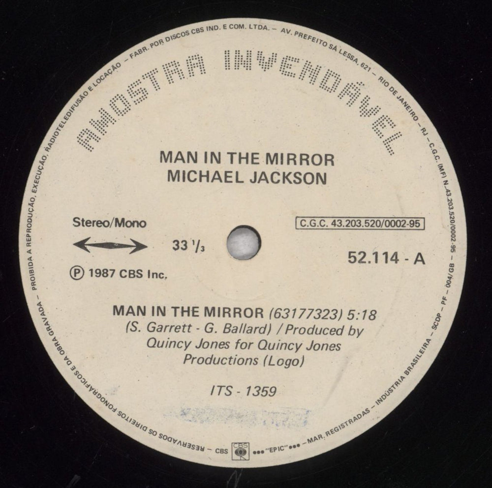 Michael Jackson Man In The Mirror Brazilian Promo 12" vinyl single (12 inch record / Maxi-single) M-J12MA232428