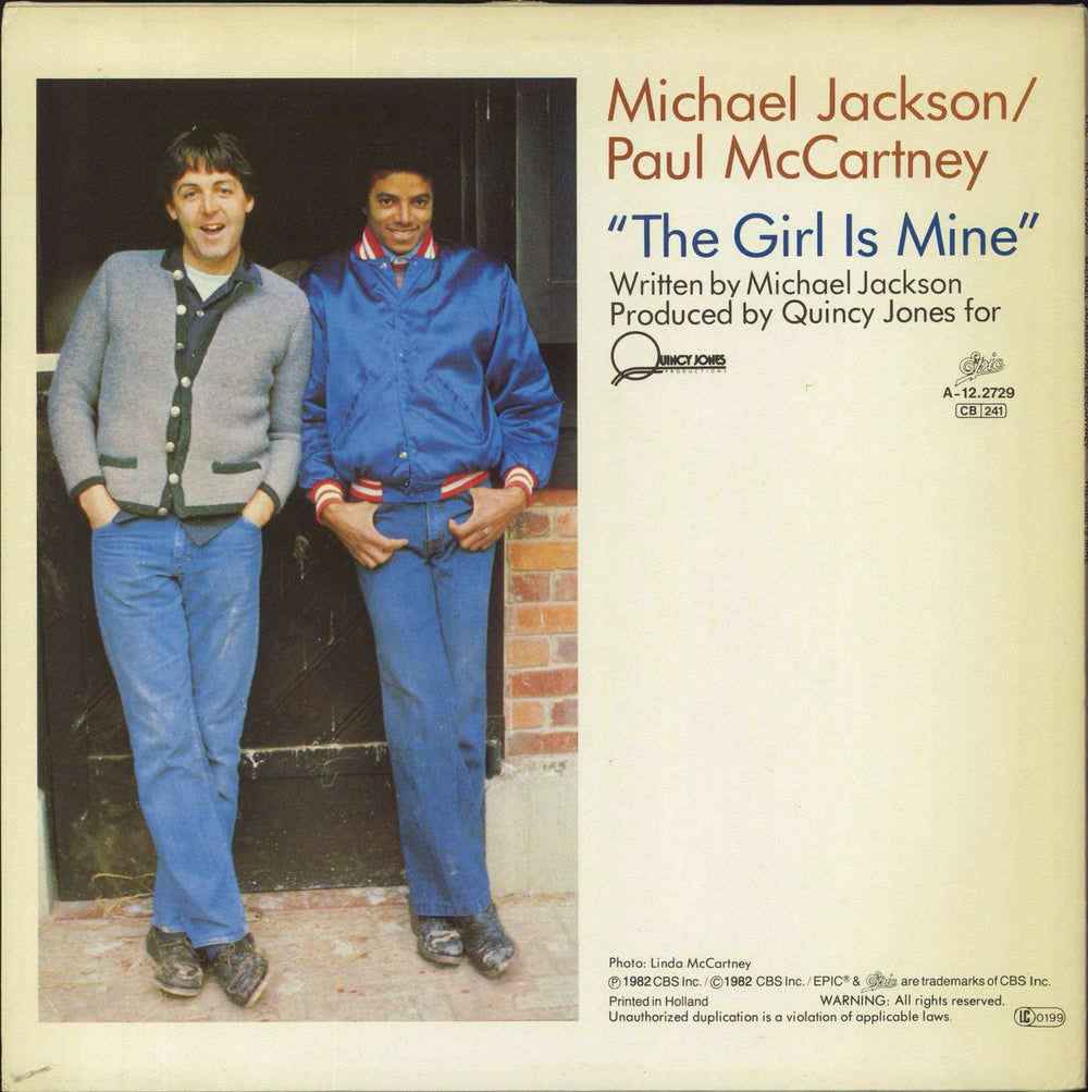 Michael Jackson The Girl Is Mine Dutch 12" vinyl single (12 inch record / Maxi-single)