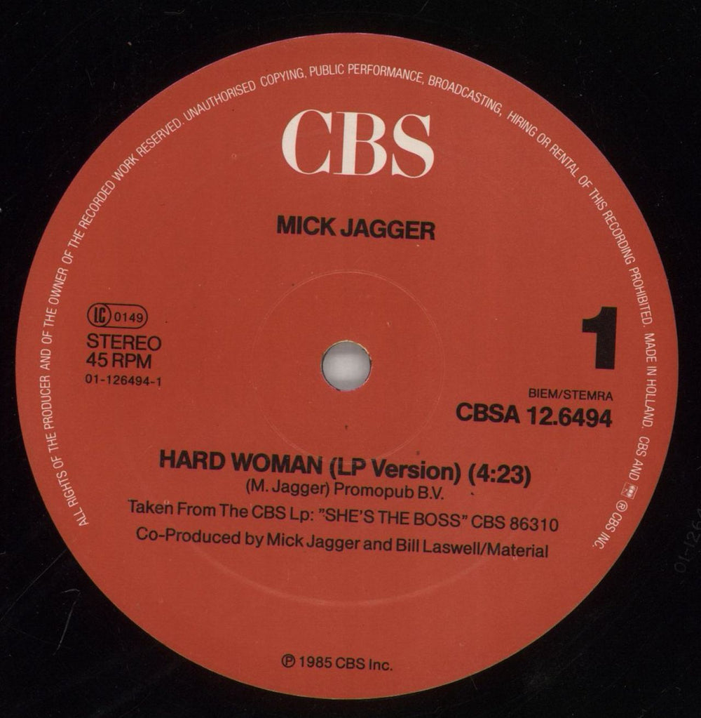 Mick Jagger Hard Woman - EX Dutch 12" vinyl single (12 inch record / Maxi-single) MKJ12HA860883