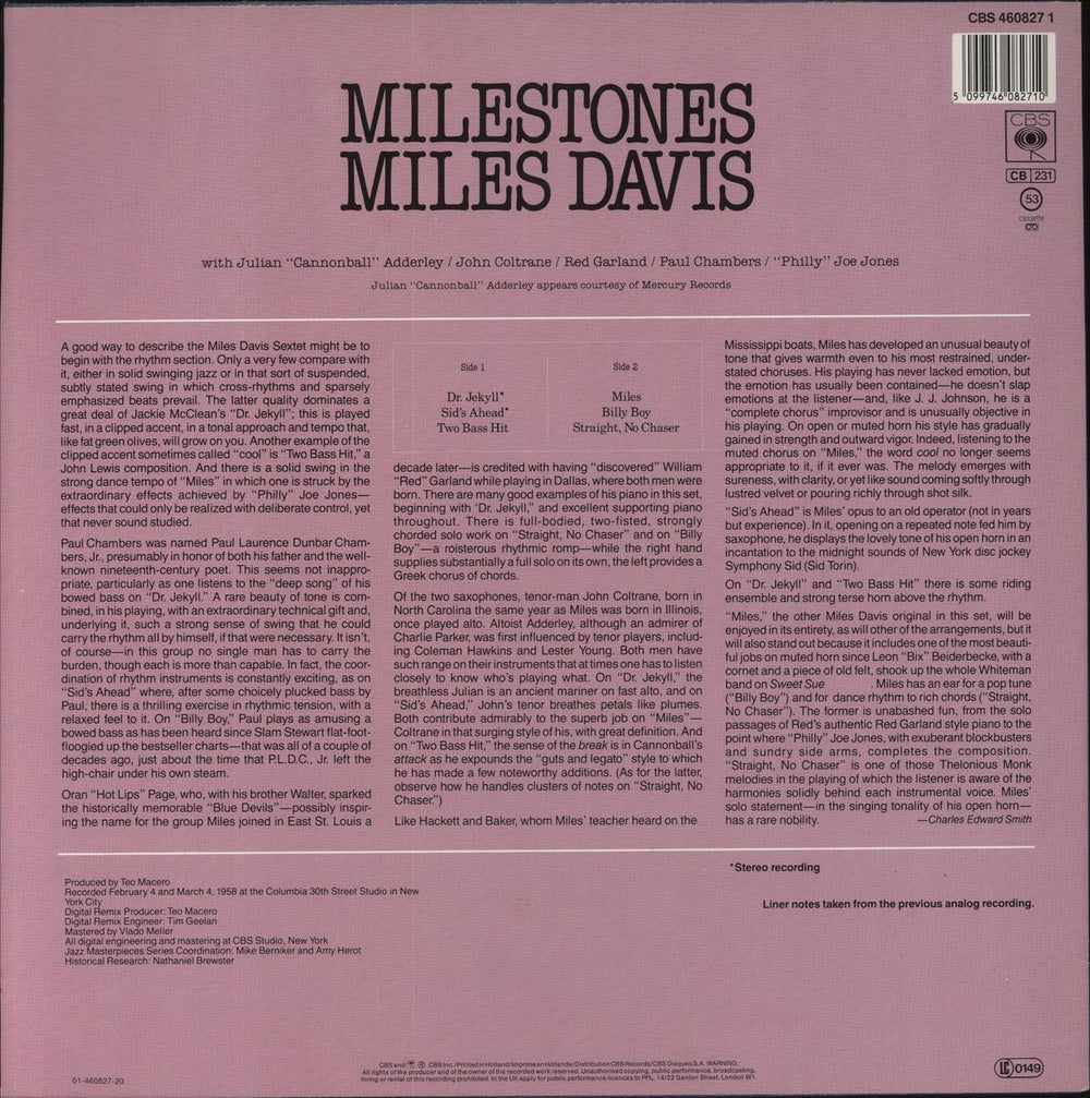 Miles Davis Milestones Dutch vinyl LP album (LP record) 5099746082710