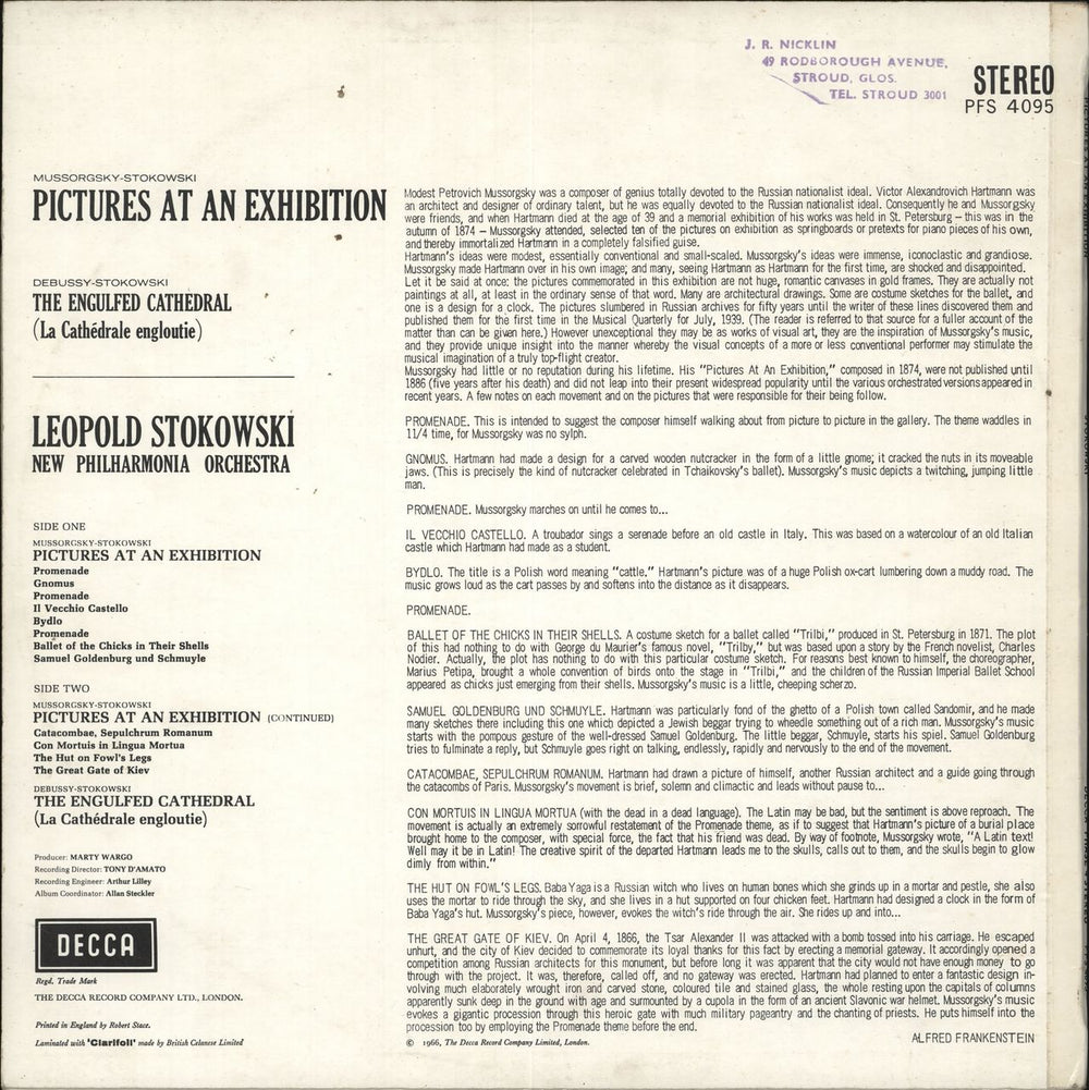 Modest Petrovich Mussorgsky Pictures At An Exhibition UK vinyl LP album (LP record)