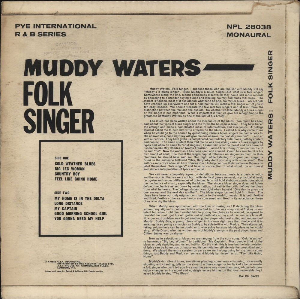 Muddy Waters Folk Singer - 1st UK vinyl LP album (LP record)