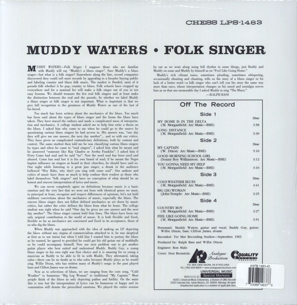 Muddy Waters Folk Singer - 200gm - Sealed US vinyl LP album (LP record) 753088148378