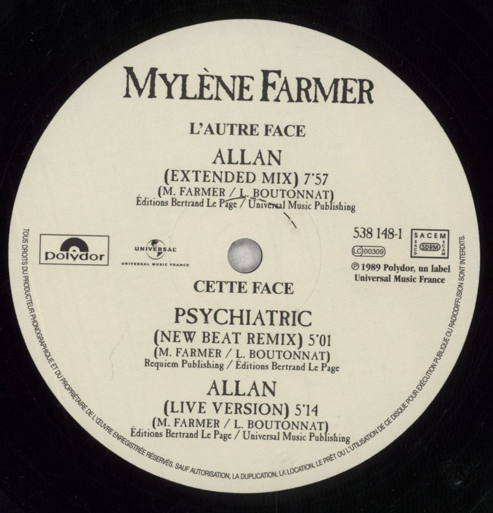 Mylene Farmer Allan French 12" vinyl single (12 inch record / Maxi-single) MYL12AL846566