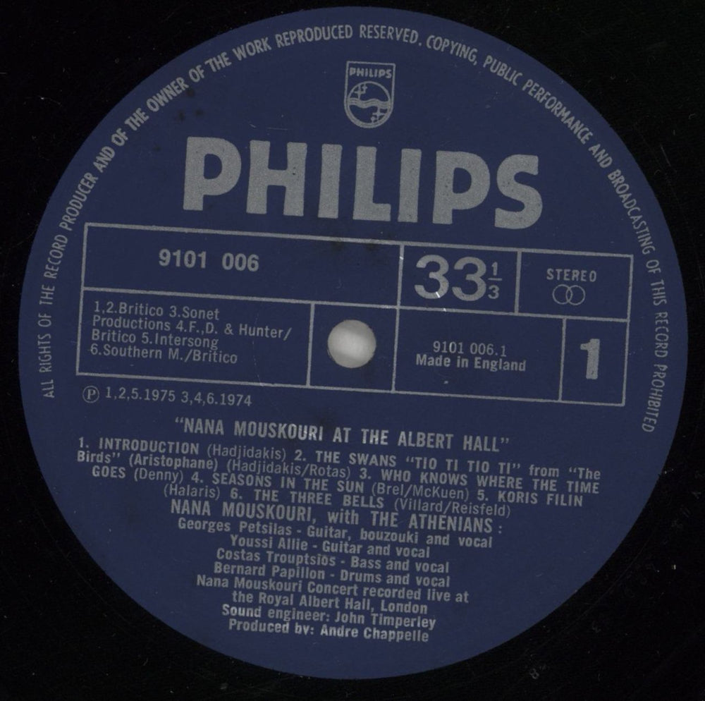 Nana Mouskouri At The Albert Hall UK vinyl LP album (LP record) NNMLPAT529337