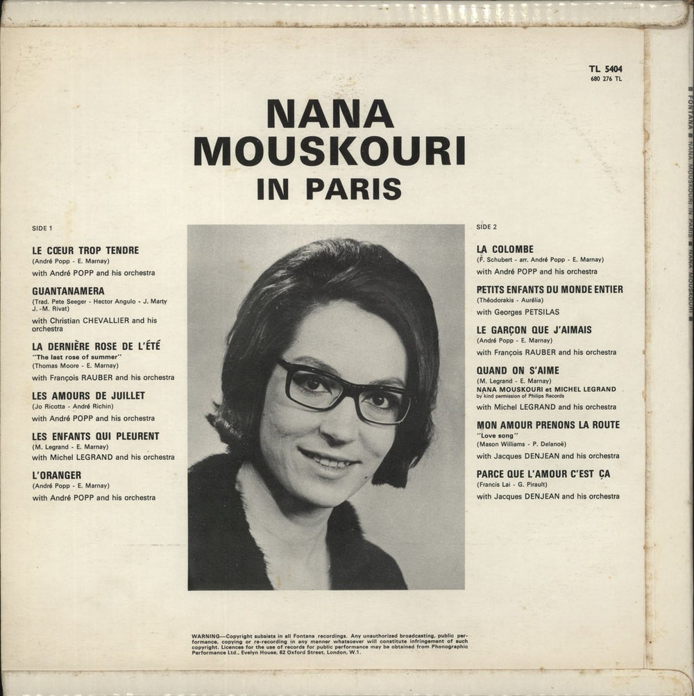 Nana Mouskouri Nana Mouskouri In Paris UK vinyl LP album (LP record)
