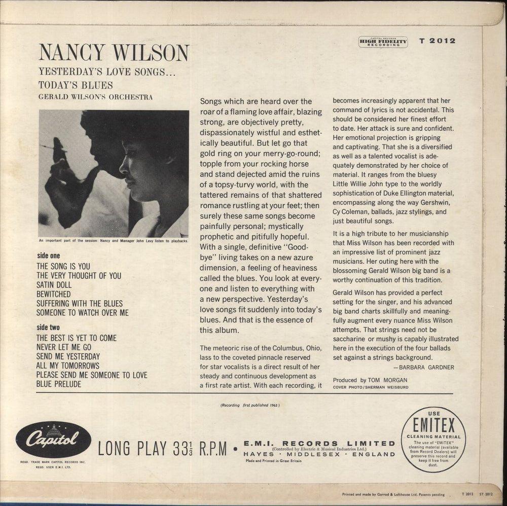 Nancy Wilson (Jazz) Yesterday's Love Songs - Today's Blues UK vinyl LP album (LP record)