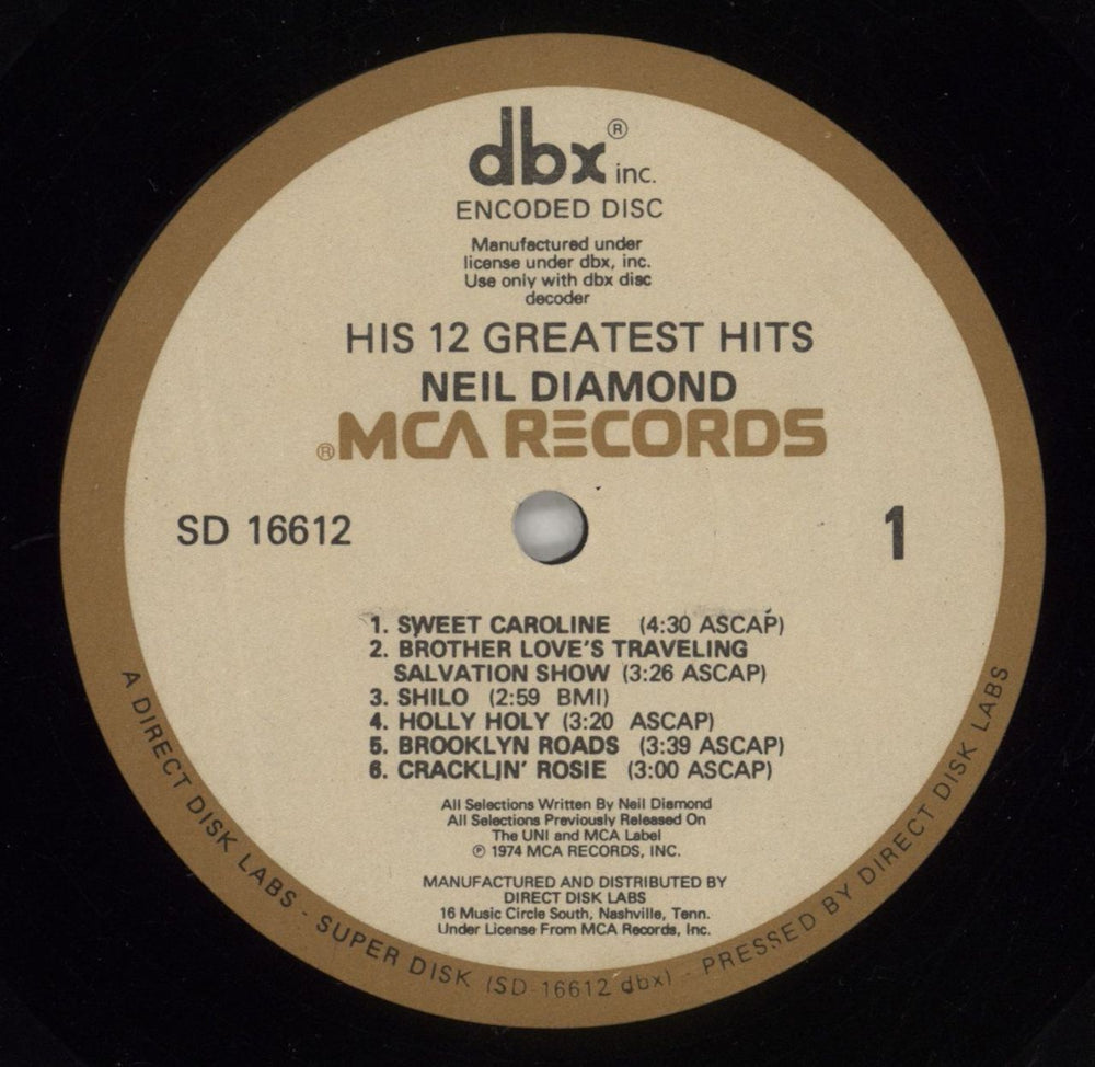 Neil Diamond His 12 Greatest Hits - dbx US vinyl LP album (LP record) NDILPHI123873