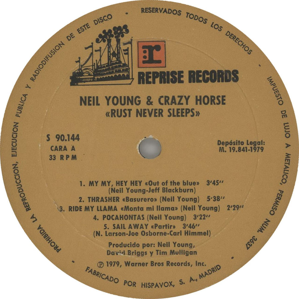 Neil Young Rust Never Sleeps Spanish vinyl LP album (LP record) YOULPRU631631