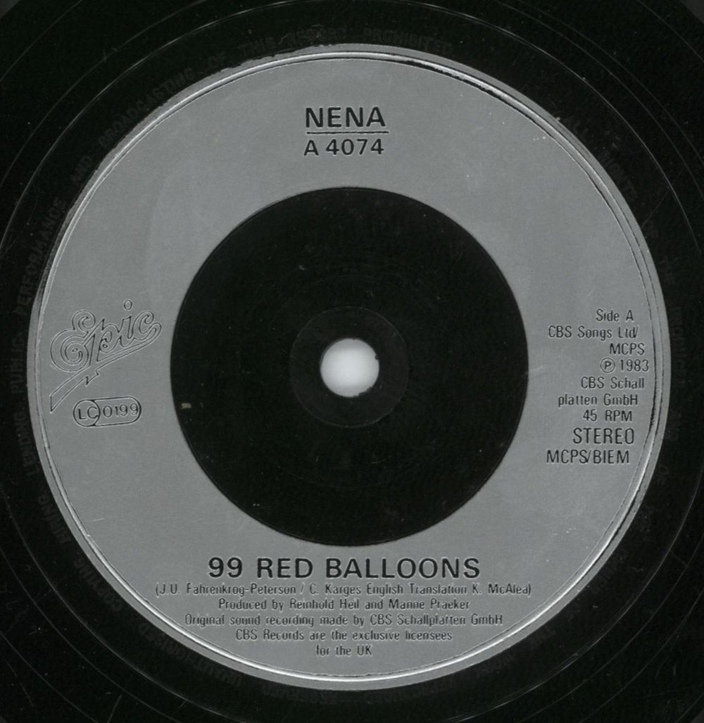 Nena 99 Red Balloons - Inj UK 7" vinyl single (7 inch record / 45) NNA07RE89099