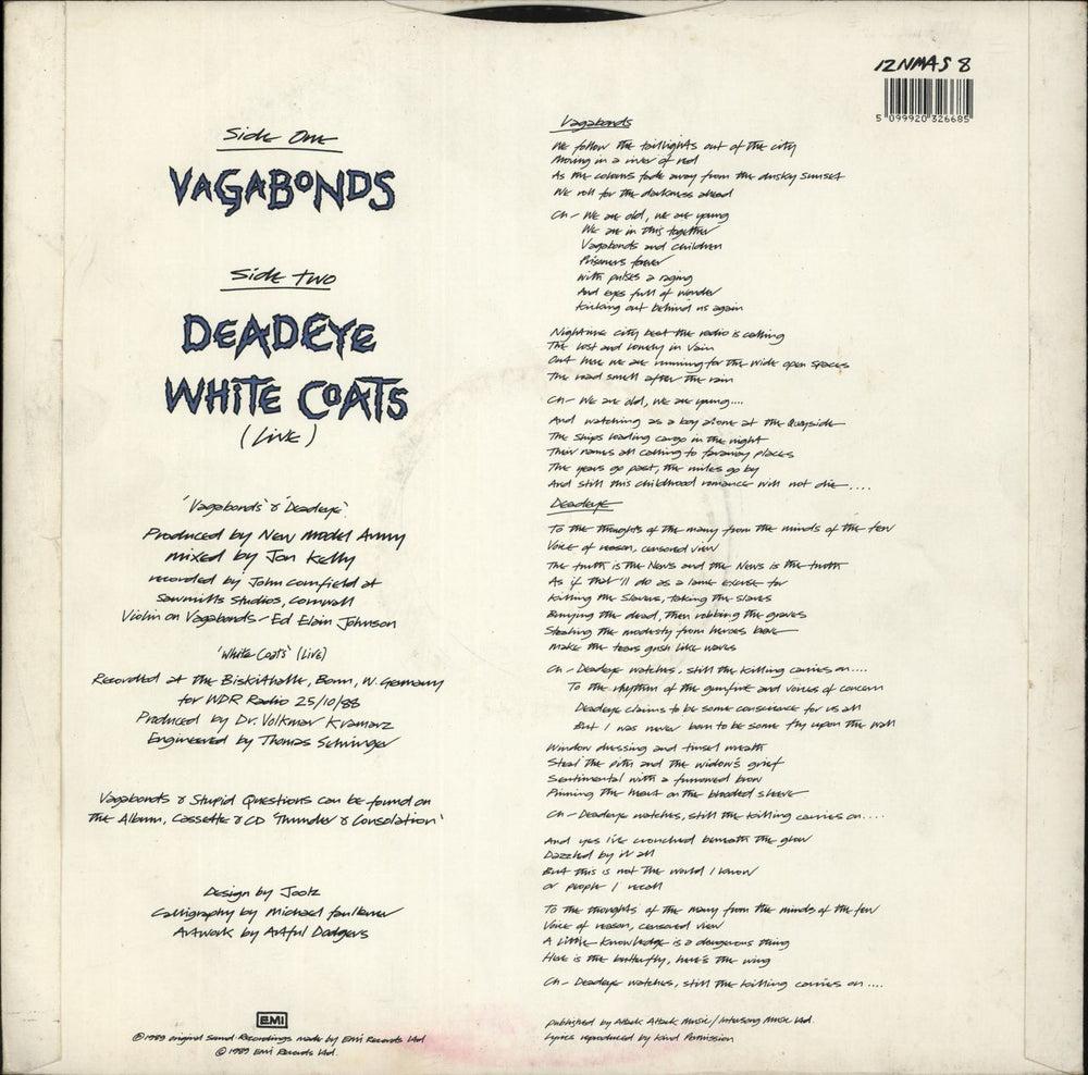 New Model Army Vagabonds UK 12" vinyl single (12 inch record / Maxi-single) 5099920326685