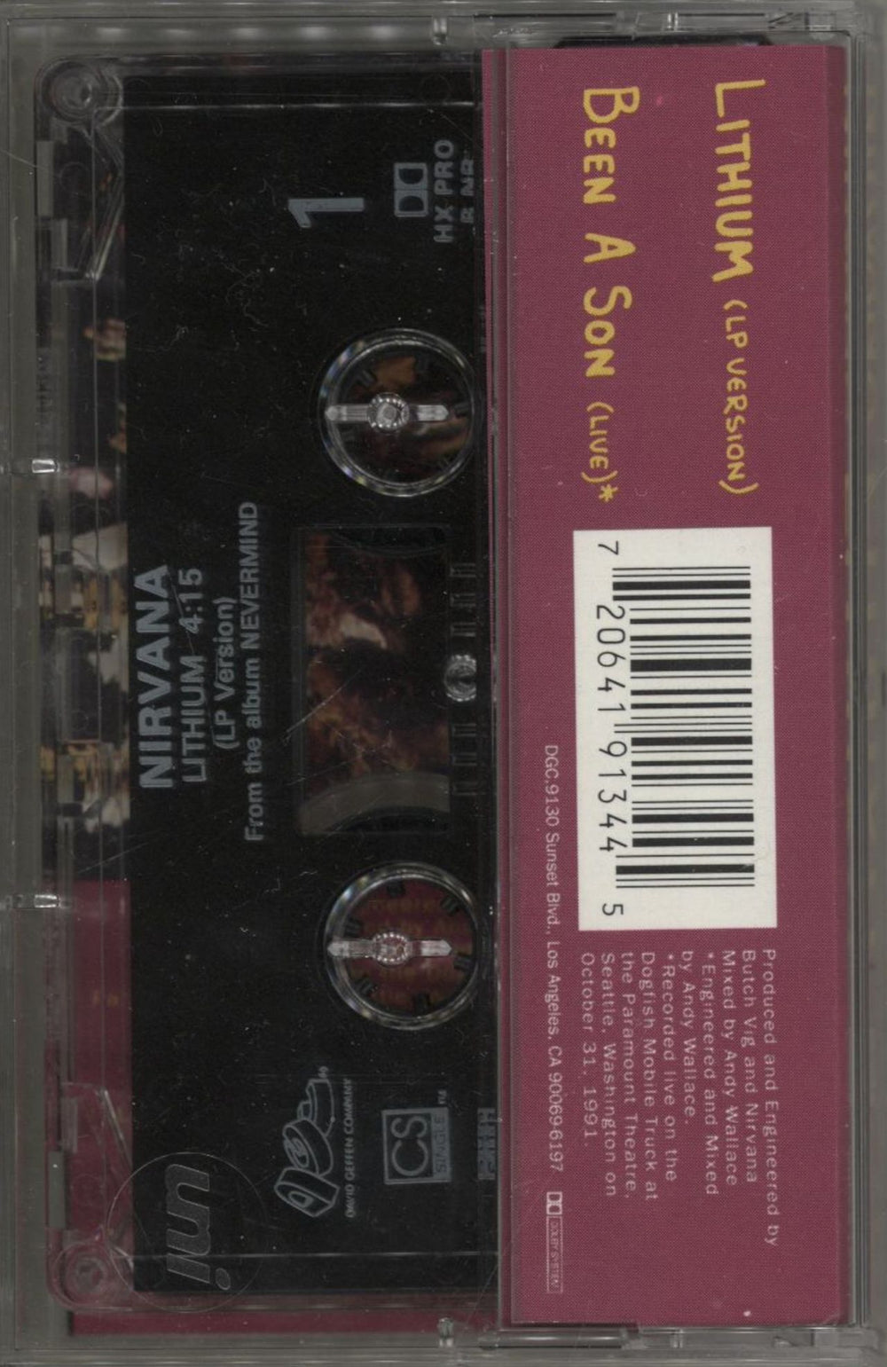 Nirvana (US) Lithium US cassette single 720641913445