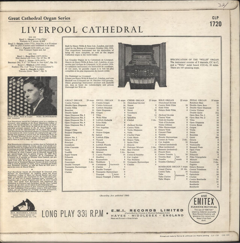 Noel Rawsthorne Liverpool Cathedral UK vinyl LP album (LP record)