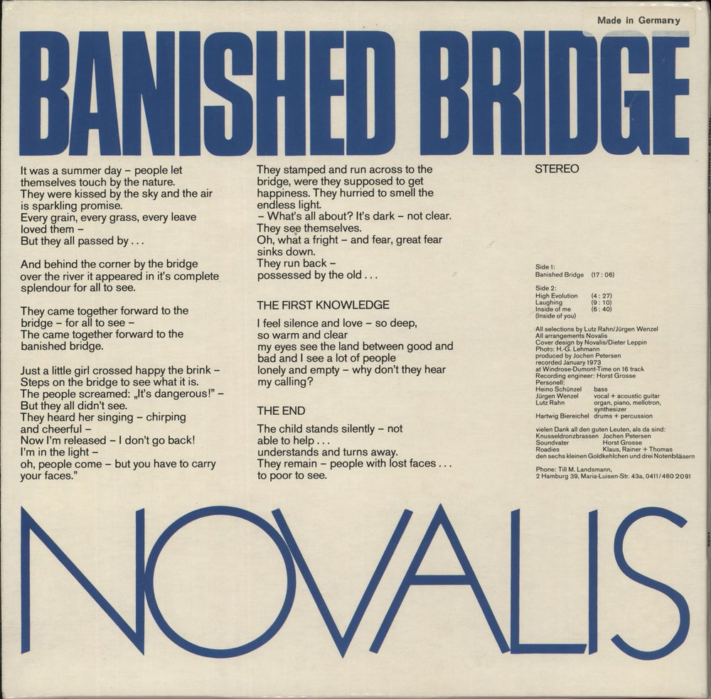 Novalis Banished Bridge German vinyl LP album (LP record)