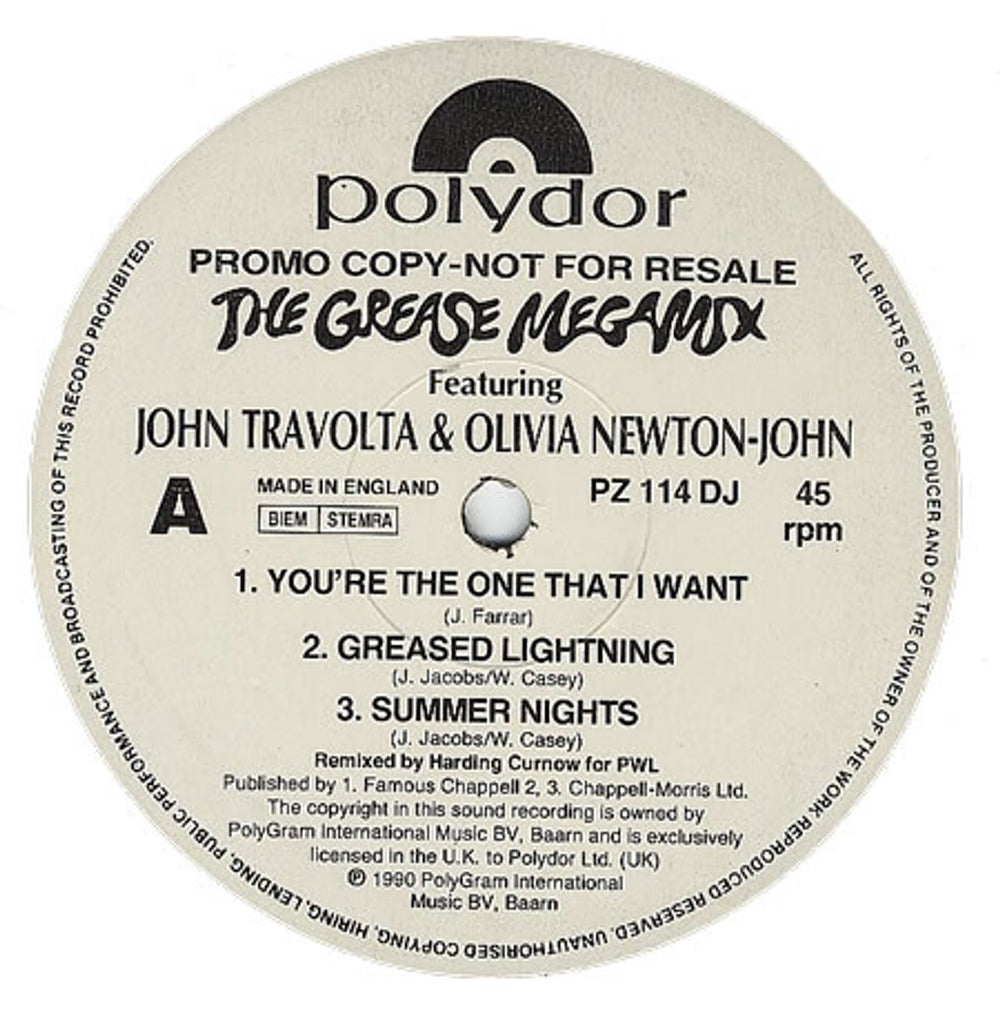Olivia Newton John The Grease Megamix UK Promo 12" vinyl single (12 inch record / Maxi-single) PZ114DJ