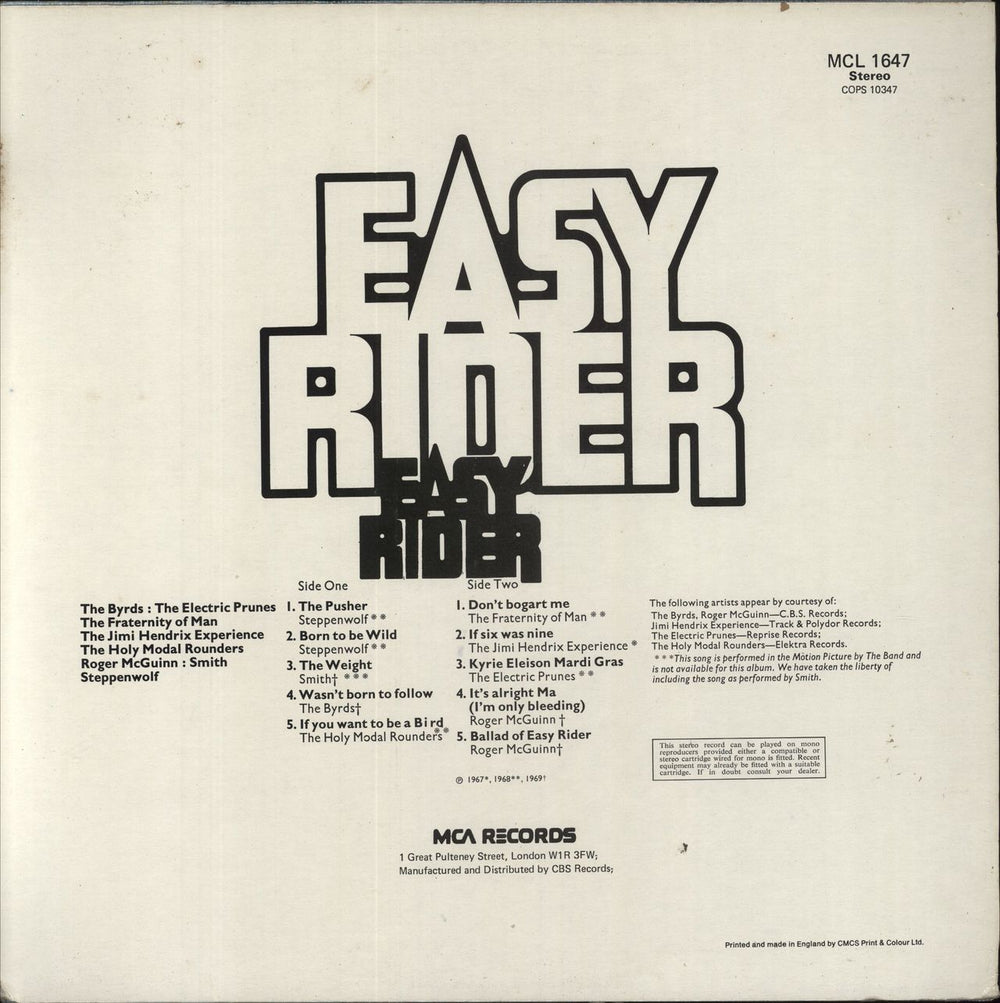 Original Soundtrack Easy Rider UK vinyl LP album (LP record)