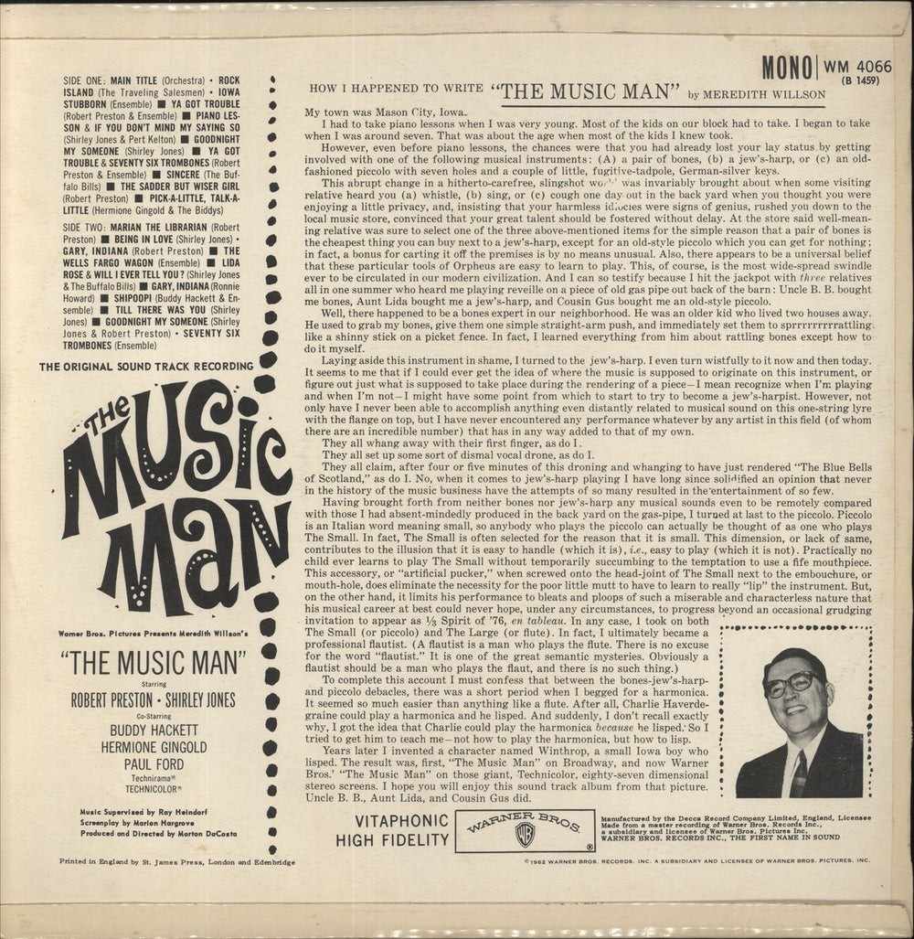 Original Soundtrack The Music Man UK vinyl LP album (LP record)