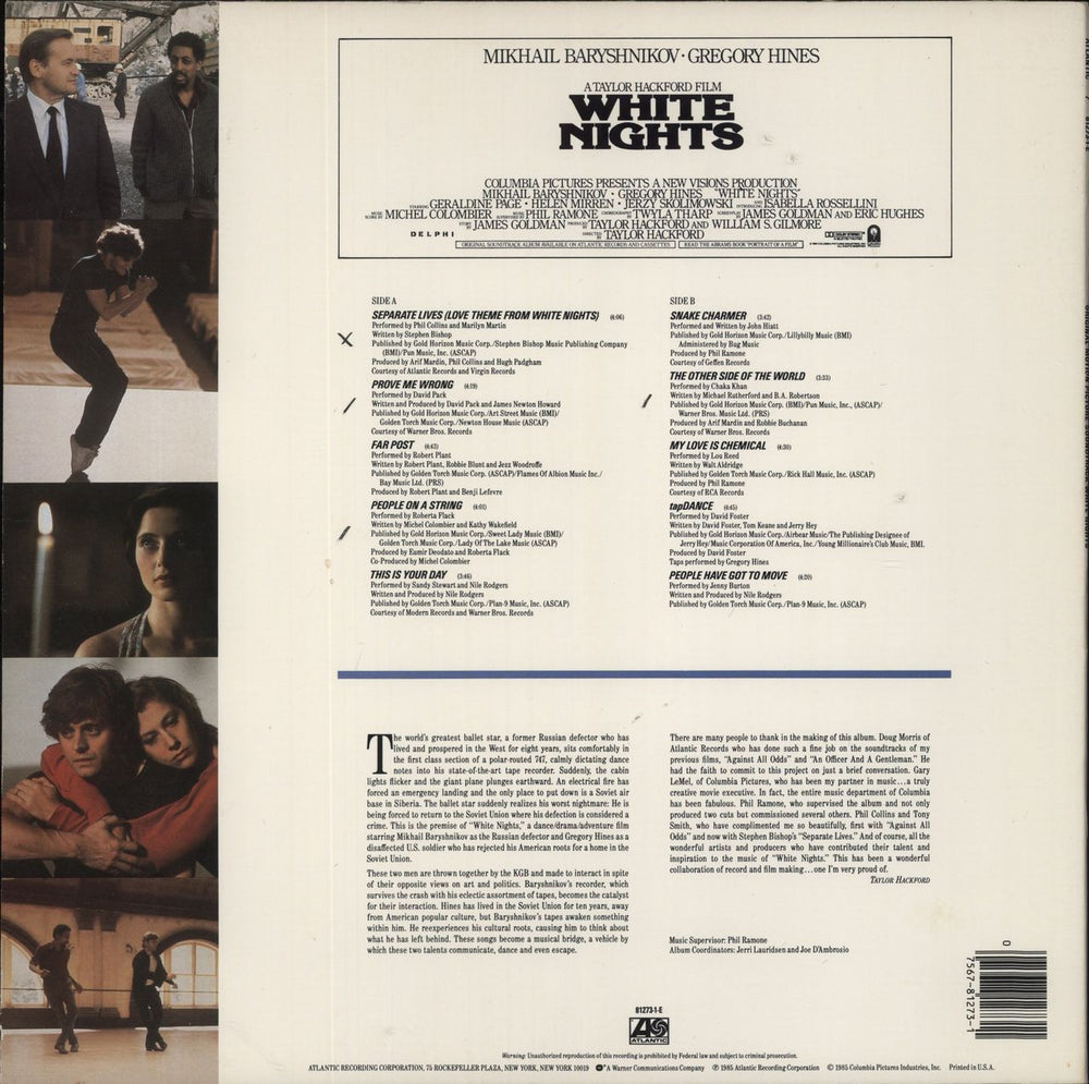 Original Soundtrack White Nights US vinyl LP album (LP record) 075678127311