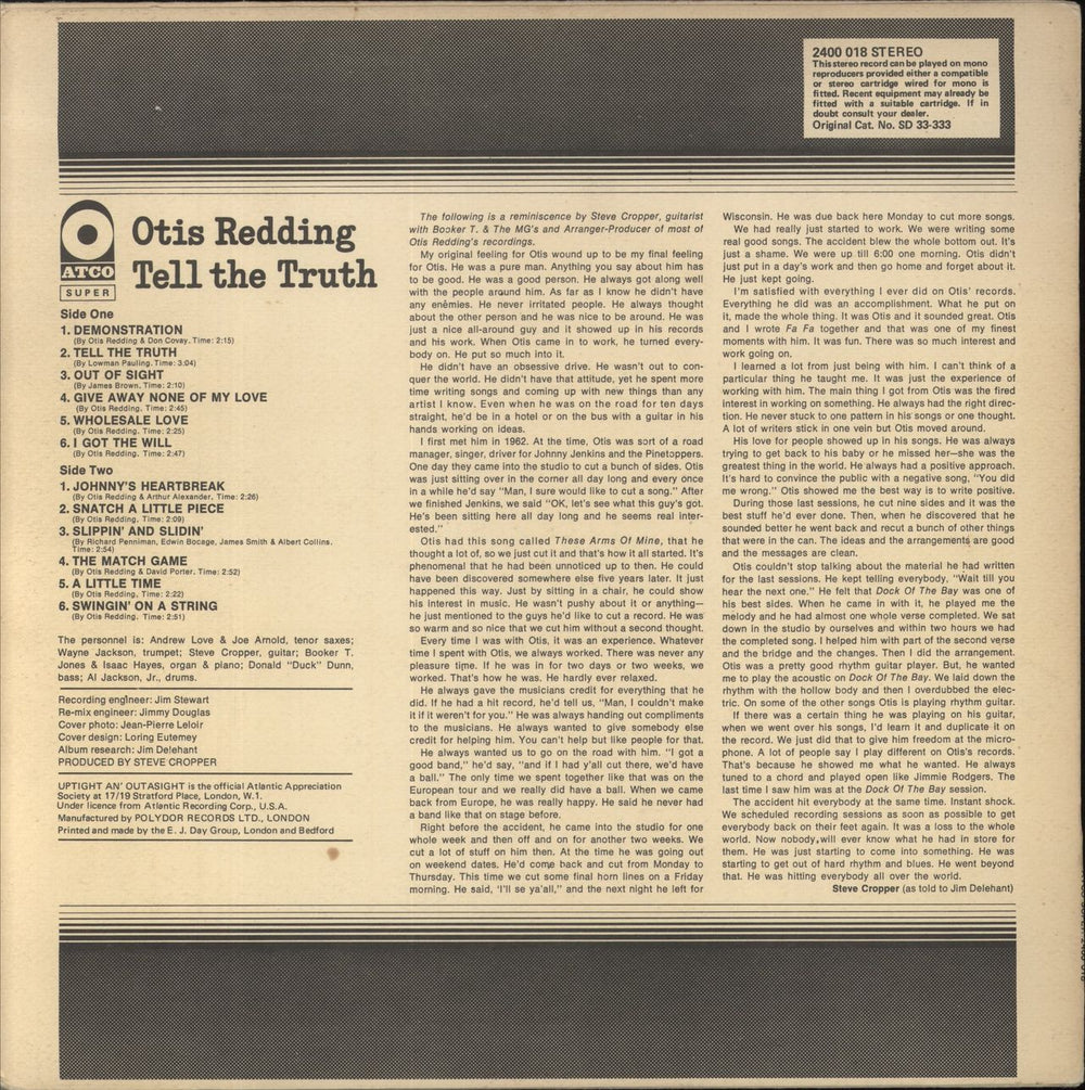 Otis Redding Tell The Truth UK vinyl LP album (LP record)