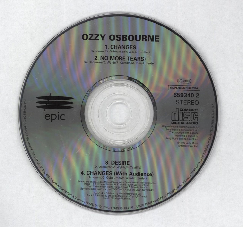 Ozzy Osbourne Changes UK CD single (CD5 / 5") OZZC5CH61601