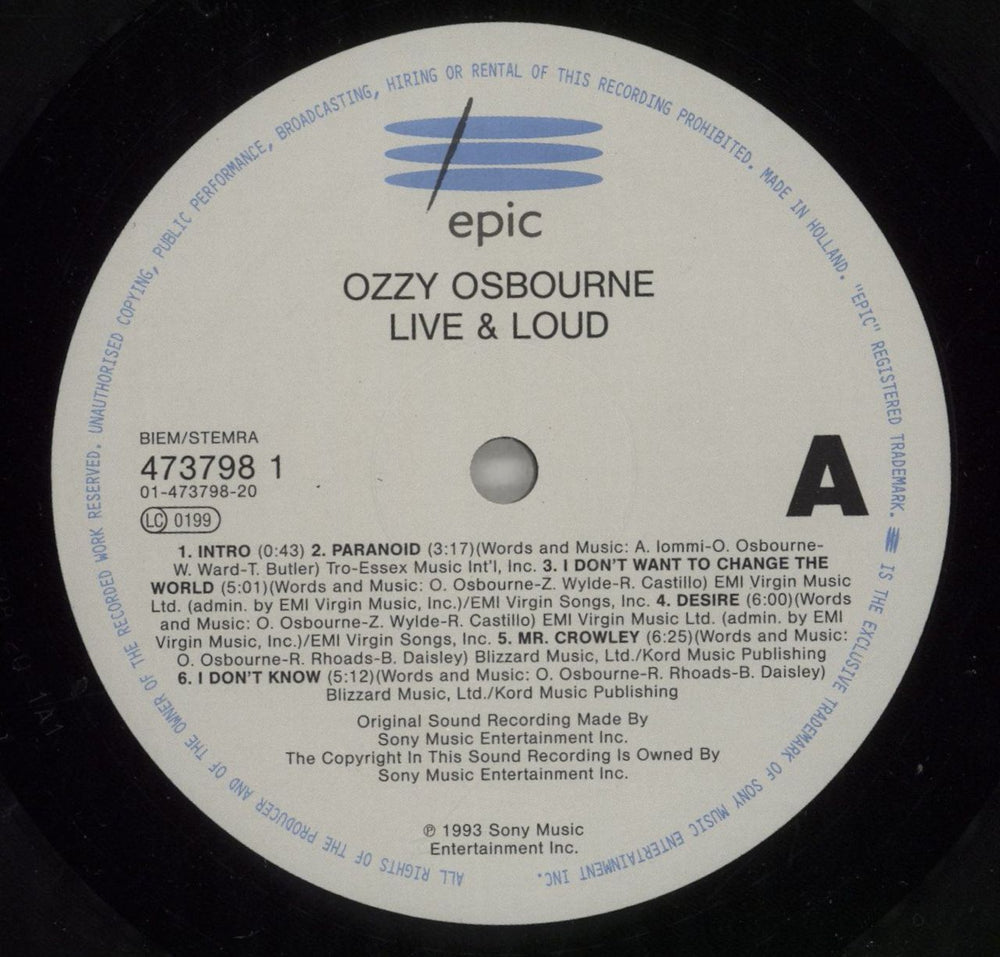 Ozzy Osbourne Live & Loud + Booklet & Tattoos Dutch 2-LP vinyl record set (Double LP Album) OZZ2LLI177870