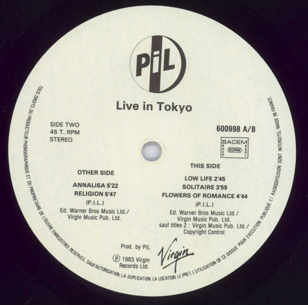 P.I.L. Live In Tokyo - EX UK 2-LP vinyl record set (Double LP Album) PIL2LLI833749