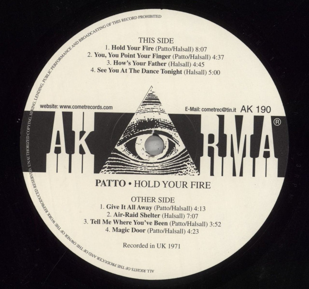 Patto Hold Your Fire Italian vinyl LP album (LP record) PTOLPHO855374