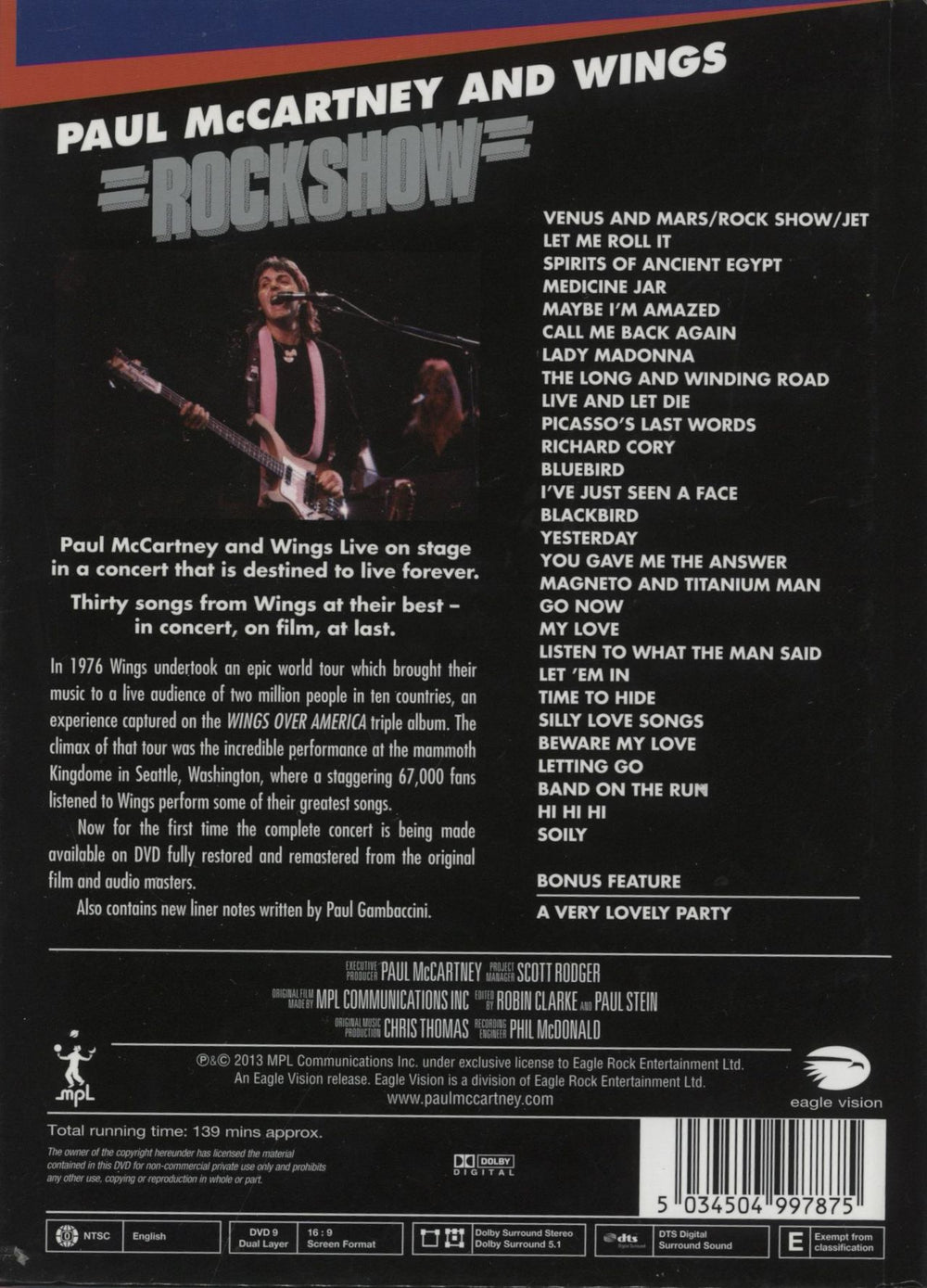 Paul McCartney and Wings Rockshow UK DVD 5034504997875