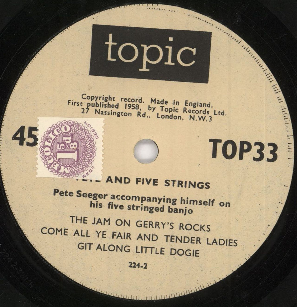 Pete Seeger Pete Seeger Accompanying Himself On His Five Stringed Banjo - 2nd - Buff labels UK 7" vinyl single (7 inch record / 45) PB-07PE744840