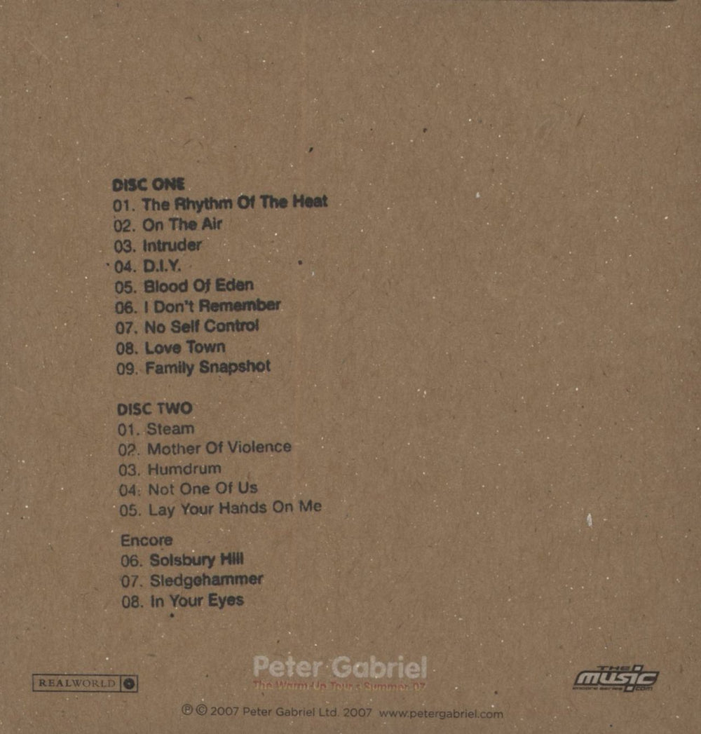 Peter Gabriel The Warm Up Tour Summer 07 - Eden Project, England UK 2 CD album set (Double CD)