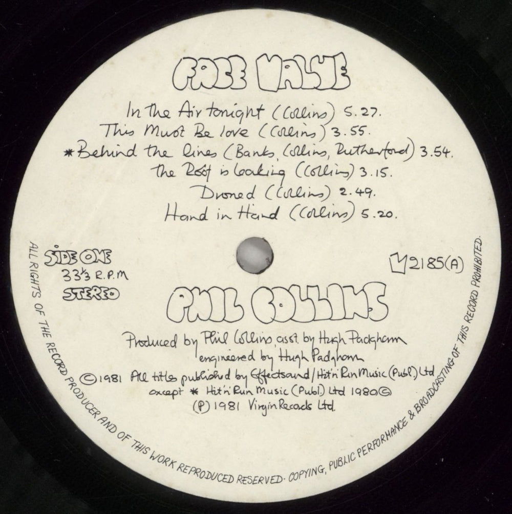 Phil Collins Face Value UK vinyl LP album (LP record) COLLPFA190670