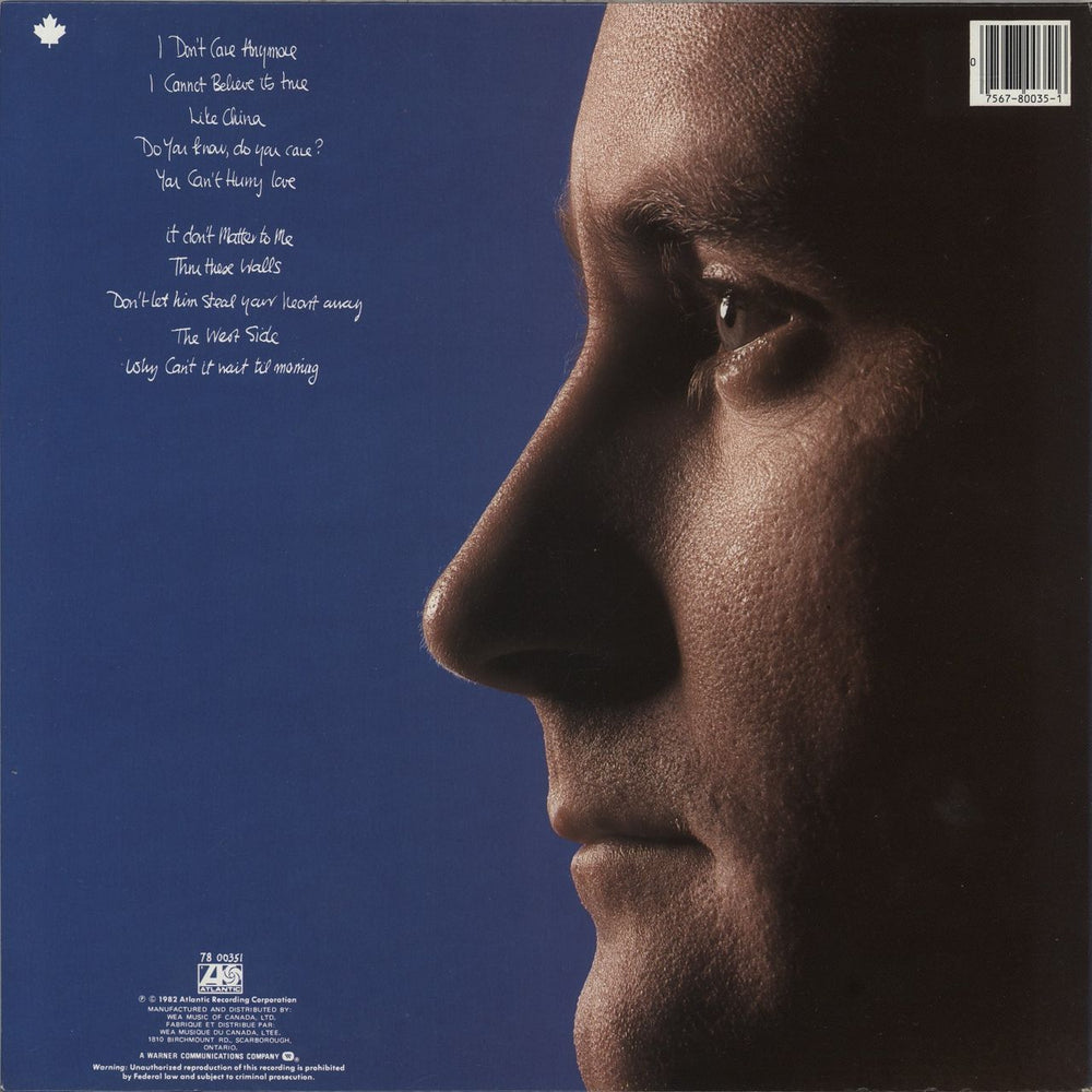 Phil Collins Hello, I Must Be Going Canadian vinyl LP album (LP record)