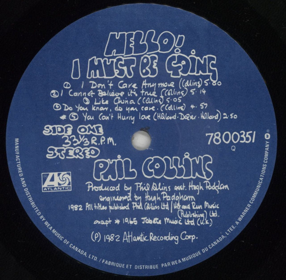 Phil Collins Hello, I Must Be Going Canadian vinyl LP album (LP record) COLLPHE879961