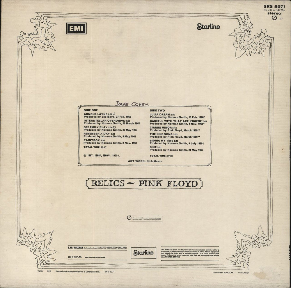 Pink Floyd Relics - 2nd - EX UK vinyl LP album (LP record)