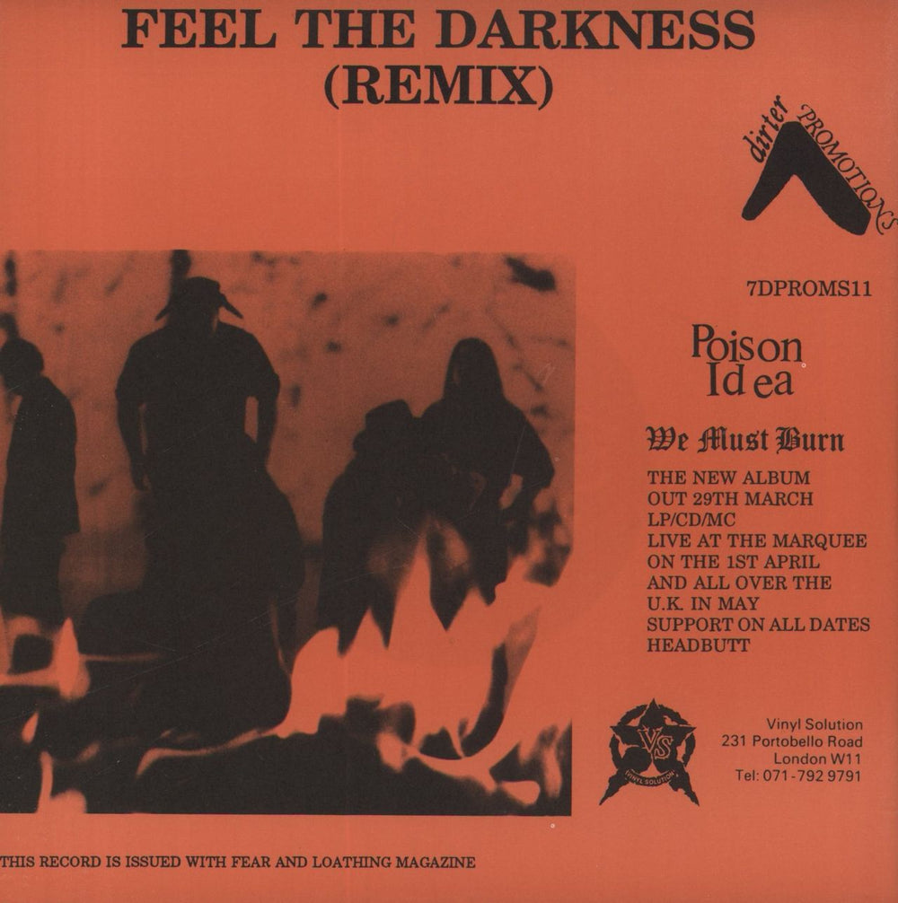 Poison Idea Feel The Darkness (Remix) + Mail Order Insert UK 7" vinyl single (7 inch record / 45)