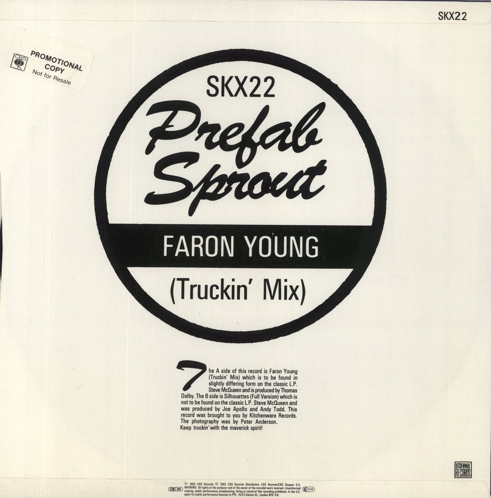 Prefab Sprout Faron Young - Promo Stickered UK Promo 12" vinyl single (12 inch record / Maxi-single)